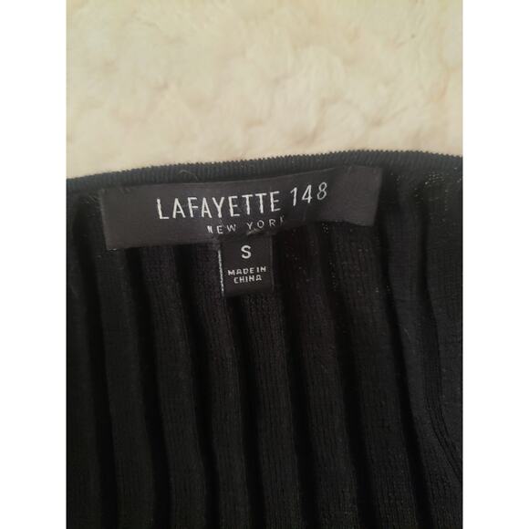 Lafayette 148 Cardigan Sweater Women's Small Cotton Black & Beige With Front Tie - Picture 5 of 9